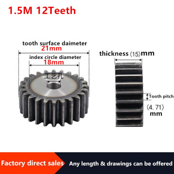 1pc 1.5M 12Teeth Spur Gear pinion 45#steel 12T Mod 1.5 M CNC hardening gear rack transmission