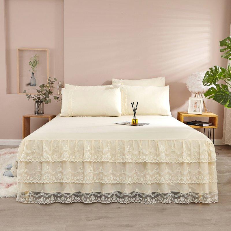 Bed Linen Cotton Sheet and Pillowcase Home Bed Cover Lace Solid Color Bedspread for Couple Double King Queen Size Mattress Cover