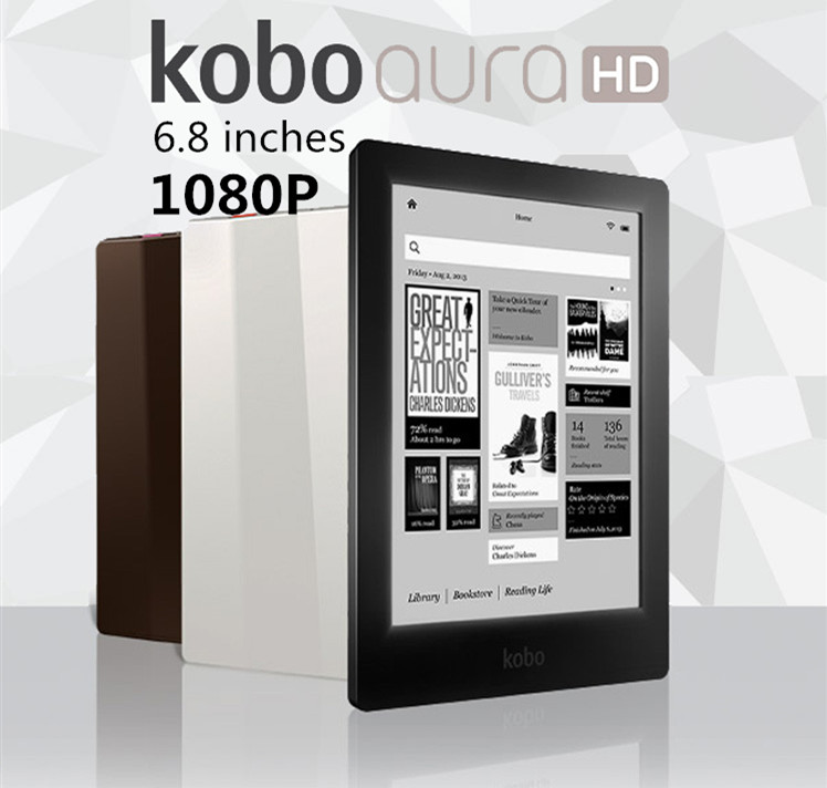 100% NEW!eBook eReader Kobo Aura HD 6.8 inch 1440x1080 WIFI Touch screen e Book Reader e-ink Front Light e-books Reader