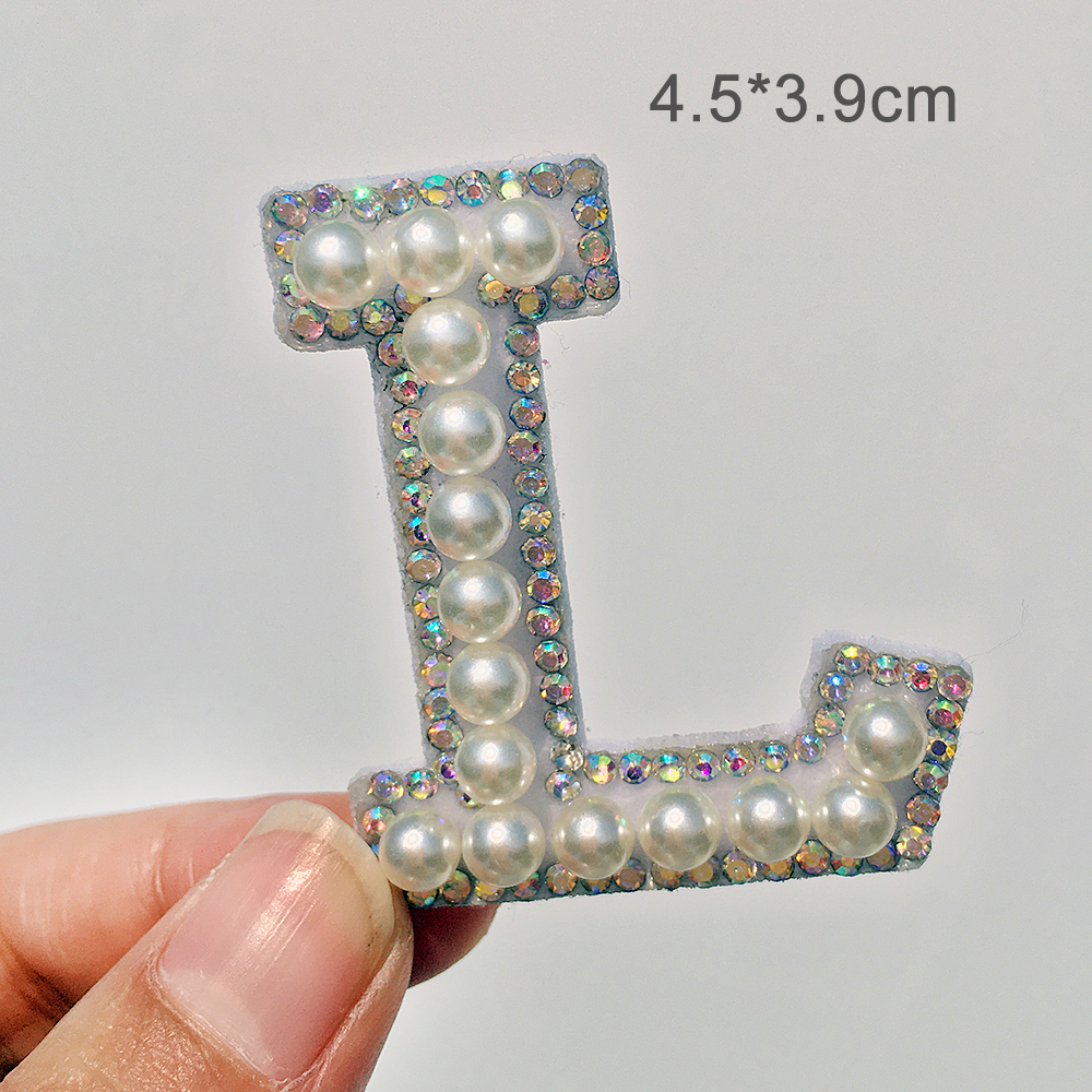 New!A-Z Pearl Rhinestone English Letter Patches Sew on Stickes Applique 3D Handmade Beaded Diy Cute