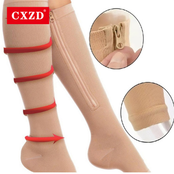 CXZD unisex compression socks zipper leg support knee socks ladies men's open toe thin anti-fatigue elastic stockings socks men