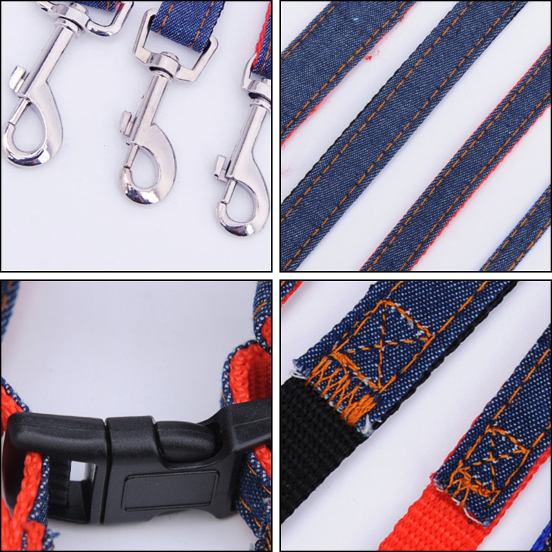 Denim Pet Dog Collar Harness Leash Set Durable Dogs Collars and Harnesses for Small Dogs Chihuahua Puppy Leashes Pet Accessories