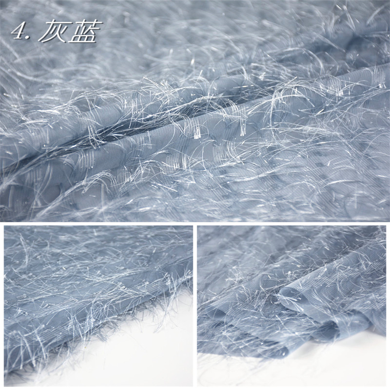Feather tassel chiffon jacquard garment fabric designer DIY fashion dress wedding dress sewing Diy high-end fabric wholesale