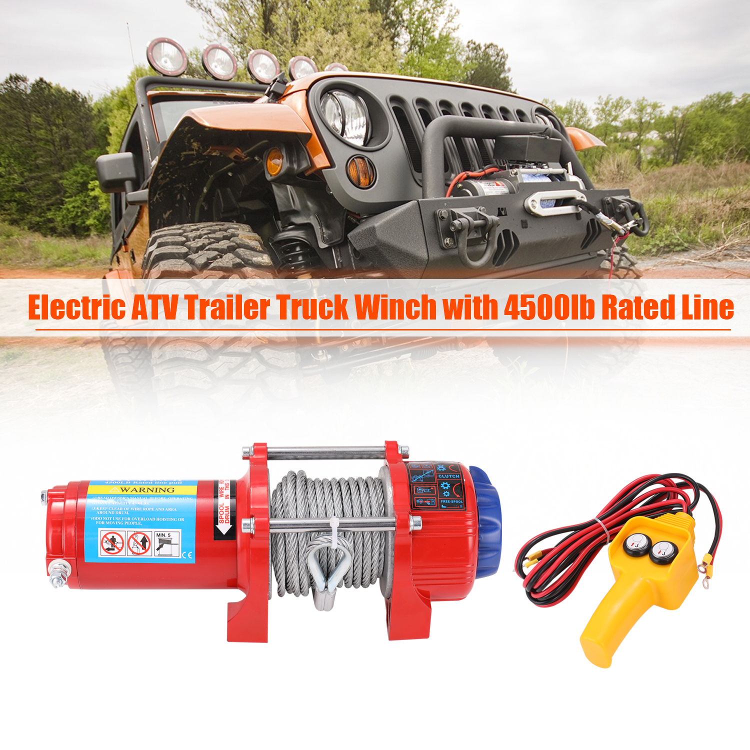 2020 New Professional Car Recovery Electric ATV Trailer Truck Winch with 4500lb Rated Line Pull 10m Stainless Steel Cable