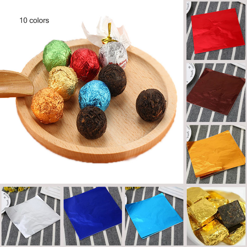 IVYSHION 100pcs/lot 10 Colors Candy Wrapping Tin Paper DIY Party Supplies Aluminum Foil Chocolate Wrapping Tin Paper 8*8cm