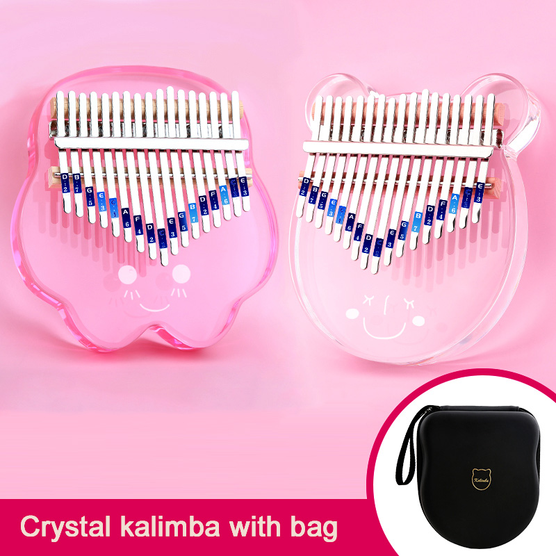 Kalimba 17 Key Pink Crystal Transparent Thumb Piano Acrylic African Sanza Mbira Kalimba Finger Piano with Stickers Kalimba Case