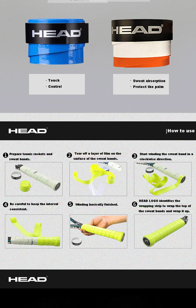 10PCS Two-color HEAD Overgrip Tennis Grip Racket Padel Overgrip Shock Absorber Tennis Overgrip Badminton Squash Grip Sweat Band