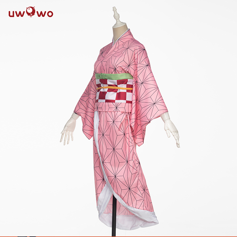 Uwowo Nezuko Kimono Cosplay Anime Demon Slayer Cosplay Costumes Women Kimetsu no Yaiba Women Pink Kimono Halloween