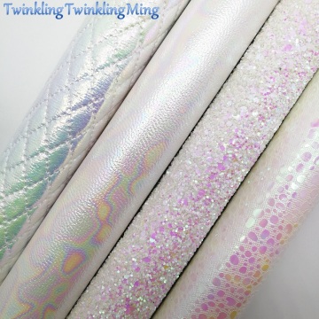 White Pink Glitter Fabric, Iridescent Plaids Synthetic Leather Fabric Sheets For Bow A4 21x29CM Twinkling Ming XM693