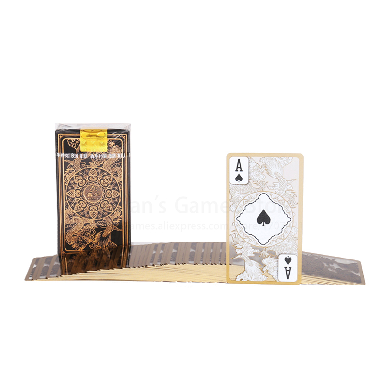 Golden Edge Crystal Plastic Playing Cards Deck Gilt Gold Plated 95*52mm Dragon Poker Cards Long Shape