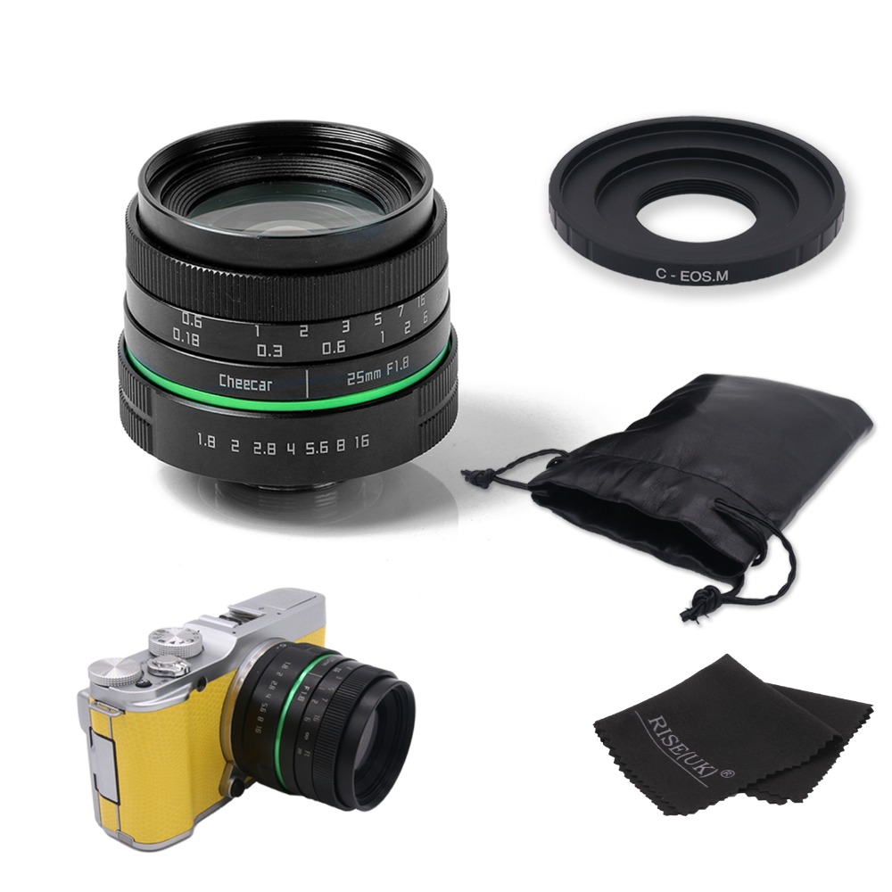 New green circle 25mm CCTV camera lens For Canon EOS M / M2 / M3 with c-eosm adapter ring + gift +bag+ big box