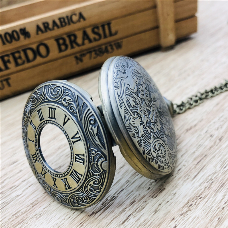 Steampunk Roman Numerals Pocket Watch Men Women Hollow Case Vintage Fob Pocket Watches with Pendant Necklace Gift cep saati