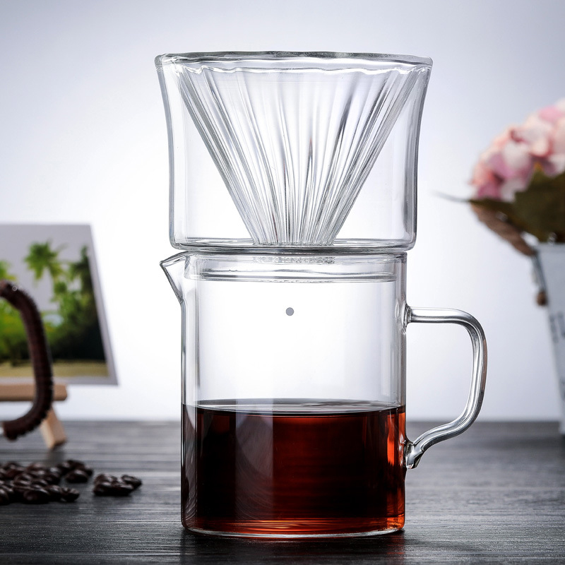 1-2Cups Glass Coffee Dripper Engine Style Coffee Drip Filter Cup Permanent Pour Over Coffee Maker with Separate Stand 400ml Cups