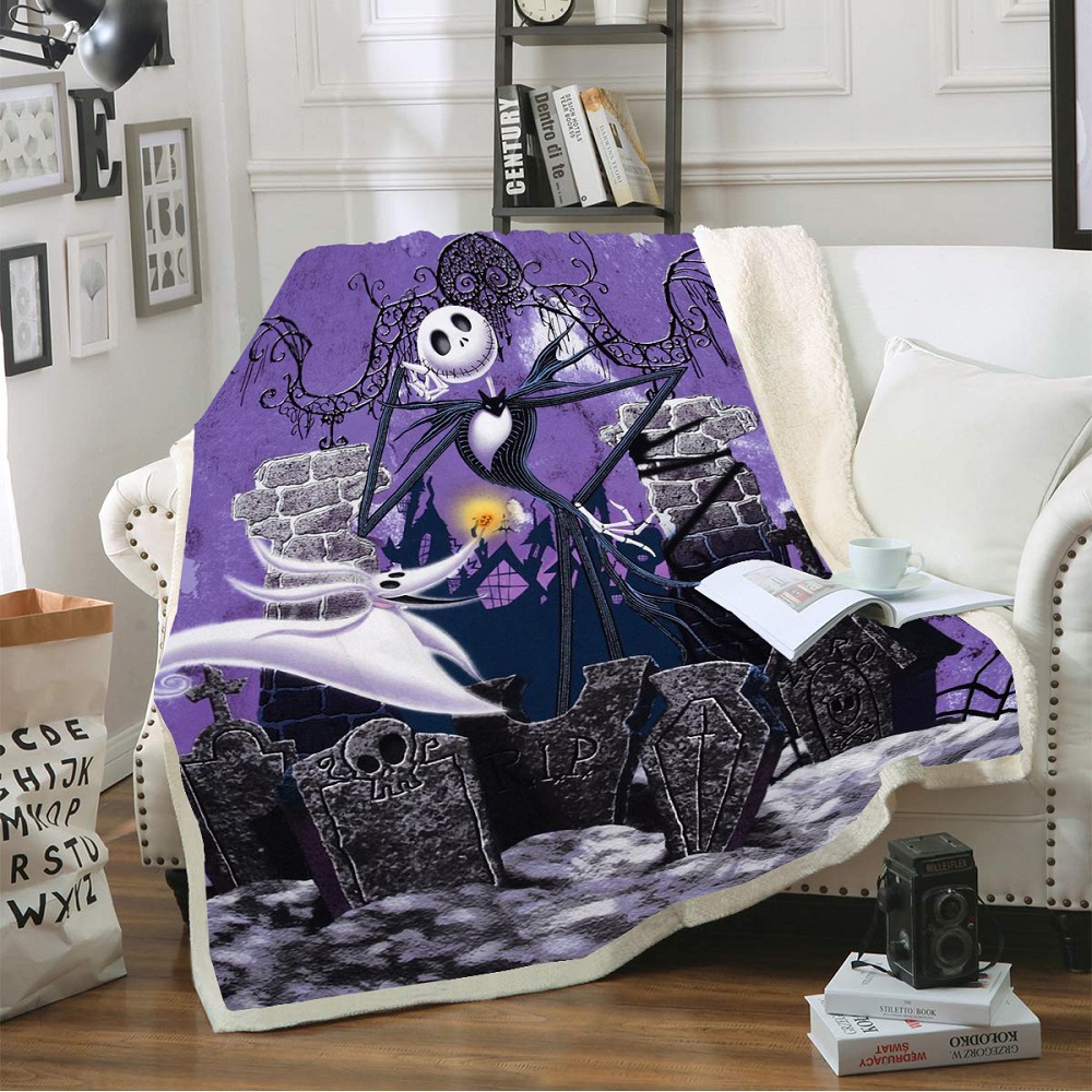 The Nightmare Before Christmas Sherpa Blanket Cartoon Throw Blanket Comfortable Weighted Blanket For Kids Adults Square Blanket