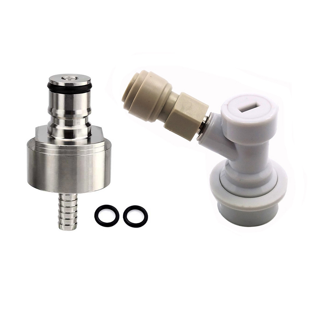 Beer HomeBrew Carbonation Cap with Ball lock Quick Disconnect and 3/8"-1/4"FFL Push-FIt Connector fit soft drink PET bottles
