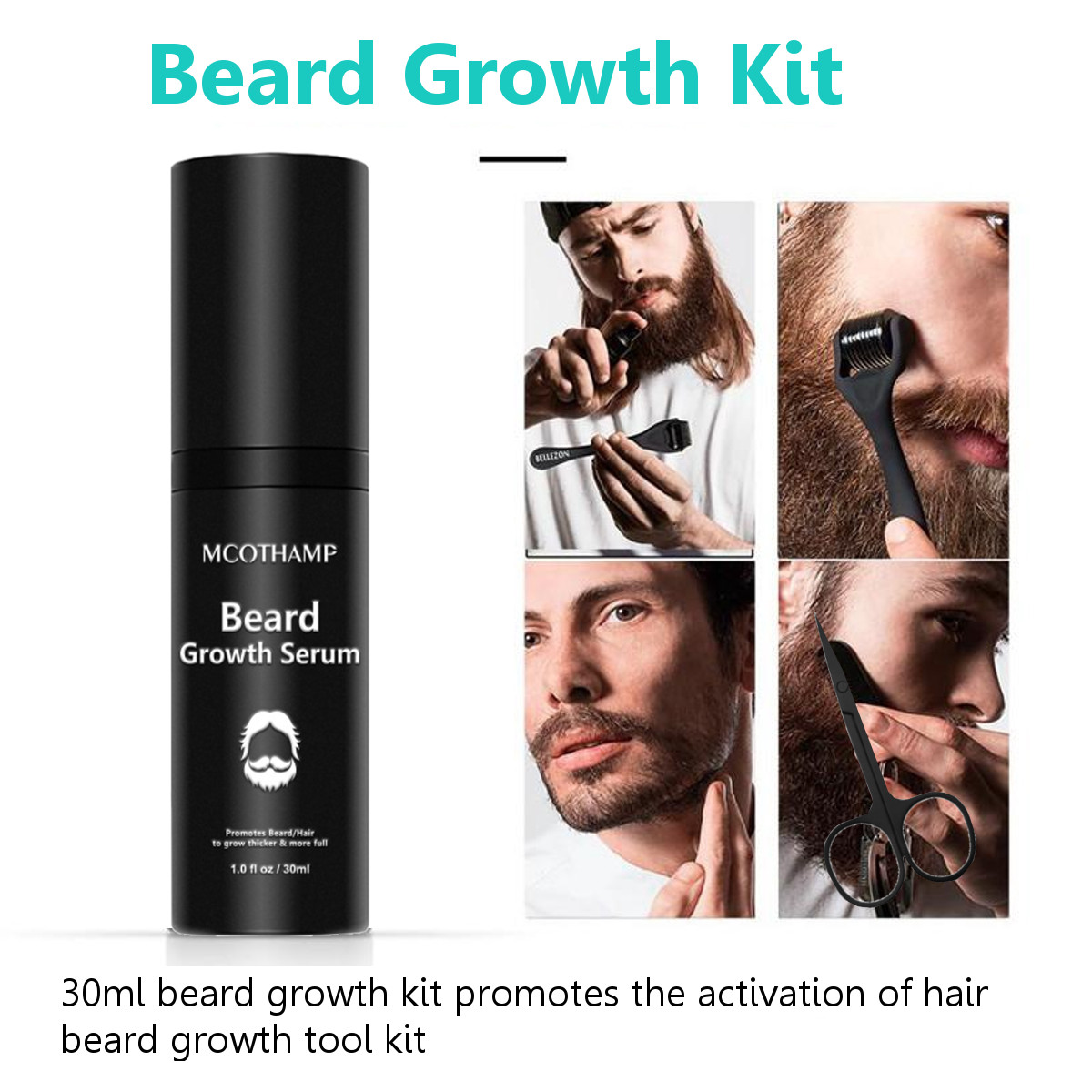 5 Pcs/set Beard Growth Kit Barbe Hair Growth Enhancer Set Beard Nourishing Growth Essential Oil Facial Beard Care Kit with Comb