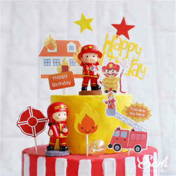 Fireman Water tank Car Decoration Happy Birthday Firefight Cake Topper for Children Kid Boy Girl Party Supplies Bake Sweet Gift