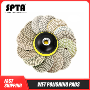 SPTA 15Pcs Diamond Wet Polishing pads 4 inch 100mm For Granite Stone Concrete Marble Floor Grinder 50#-6000# Backing Plate