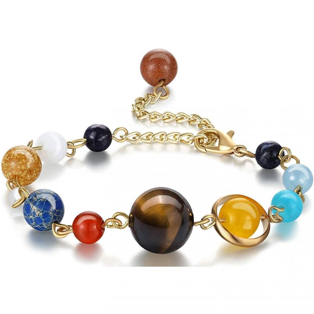 Gemstone Planetary bracelet Natural Stone Quartz Elastic Adjustable Bracelet for Men Women