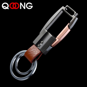 QOONG 2020 High-Grade Alloy Genuine Leather Men Keychain Bag Pendant Elegant Business Car Key Chain Ring Holder Jewelry Y58