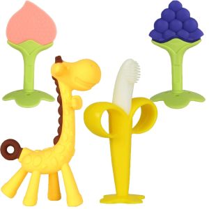 Baby Silicone Teether Set with Giraffe Fruit Designs