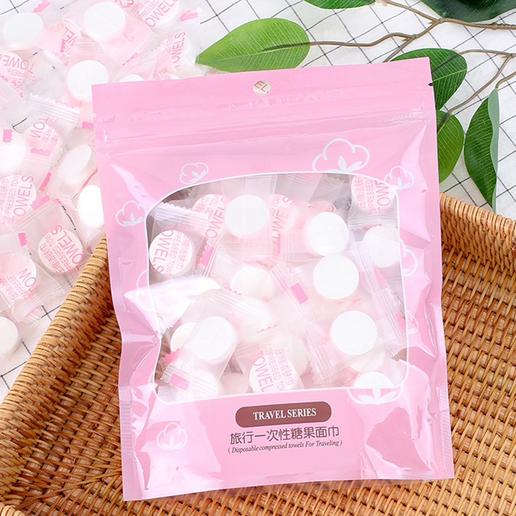50pcs/bag Outdoor Travel Magic Disposable Towel Tour Non-Woven Fabric Cleansing Wipes Paper Tissue Cover