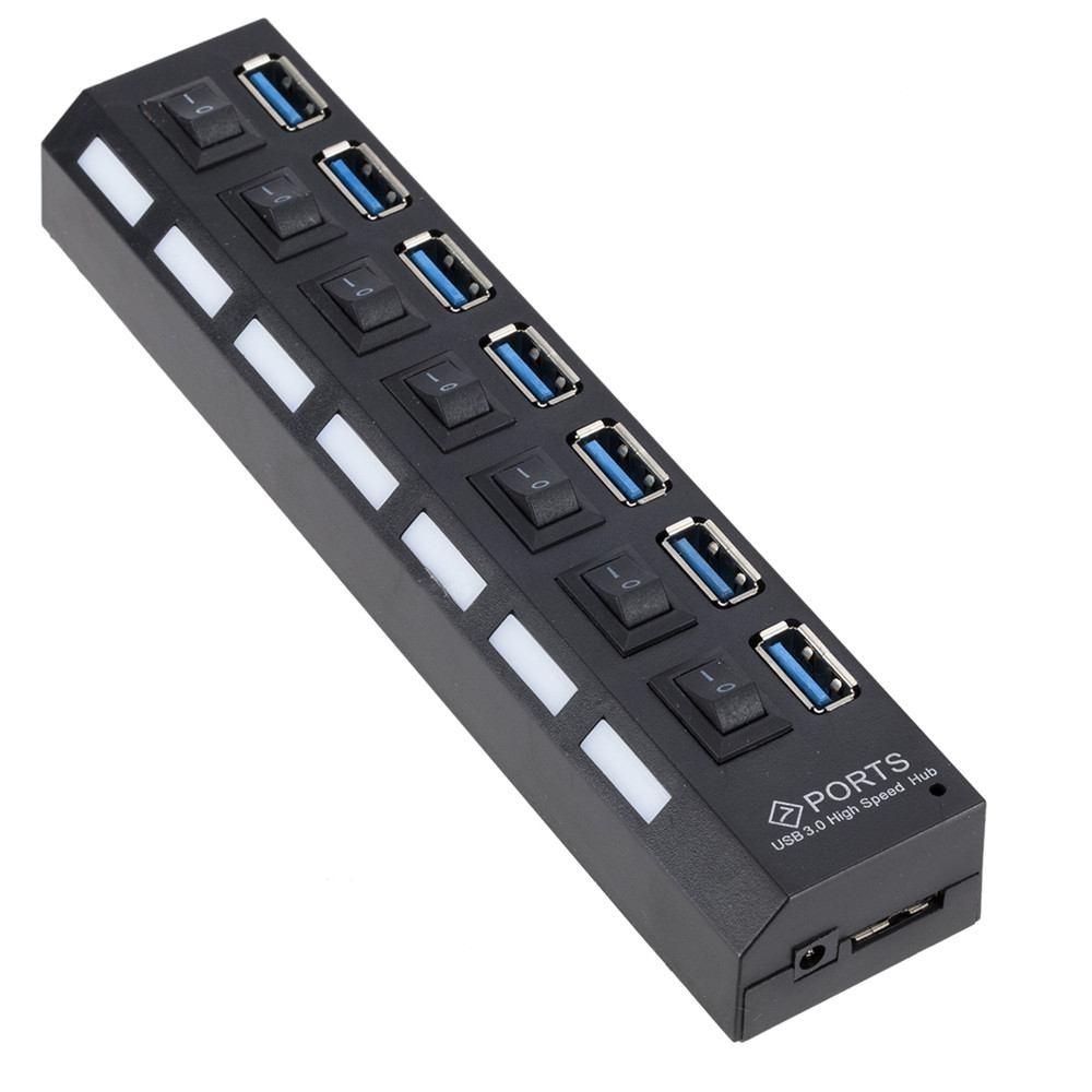 Multi USB Hub 3.0 USB Splitter USB 3.0 Hub Adapter Portable USB3.0 7 Ports HUB With ON/OFF Switch For PC Computer Accessories