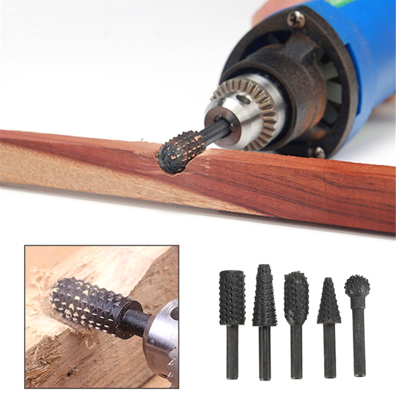 5pcs / 6pcs Rasp File Drill Bits Rasp Set Drill Grinder Drill Rasp For Woodworking Carving Tool 1/4" Round Shank Rotary Burr Set
