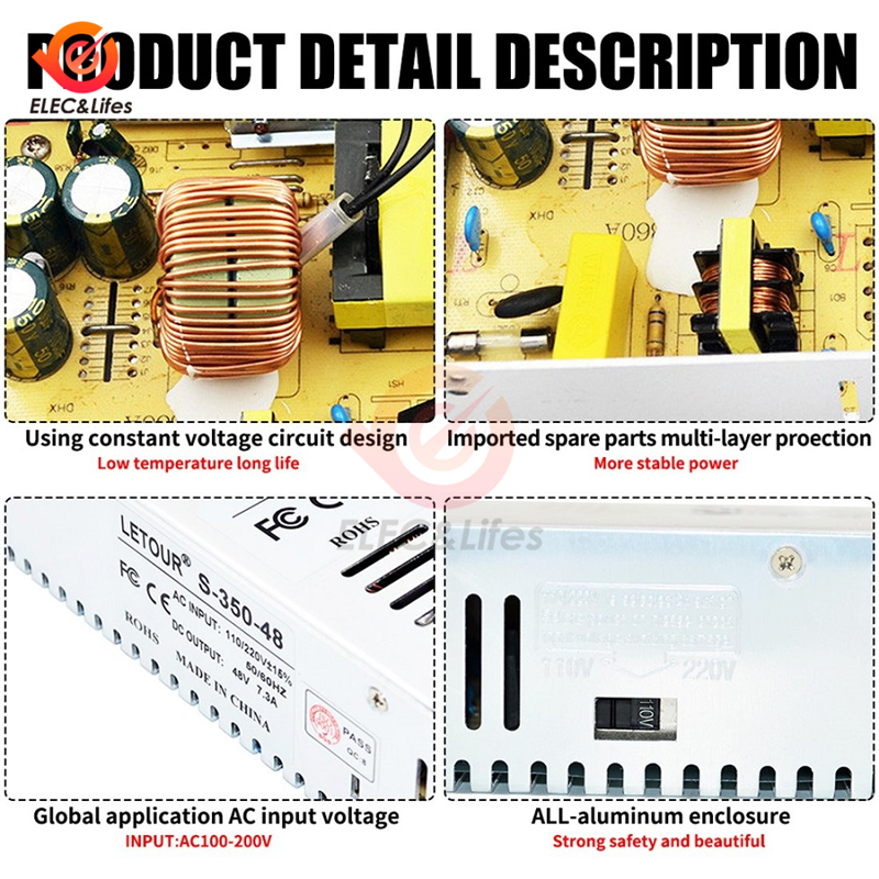 DC 48V 360W 400W 480W 10A Switching Power Supply Source Transformer AC DC SMPS 7.5A 8.3A