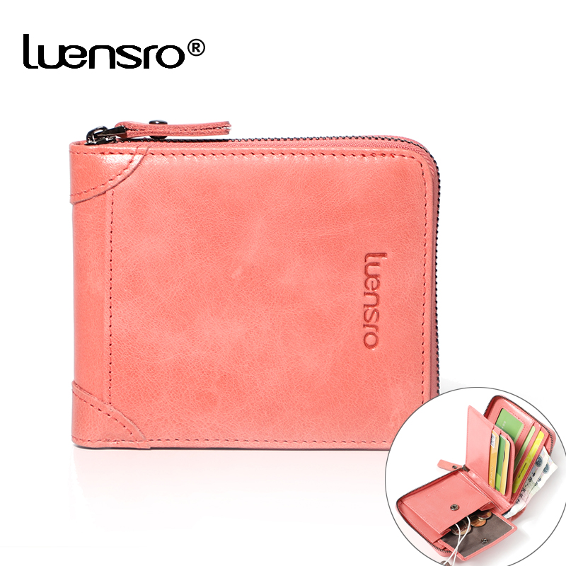 LUENSRO 2020 New Women Wallets Genuine Leather Purse Women Credit Card Holder Zipper Small Wallet for Girls Coin Purse Short