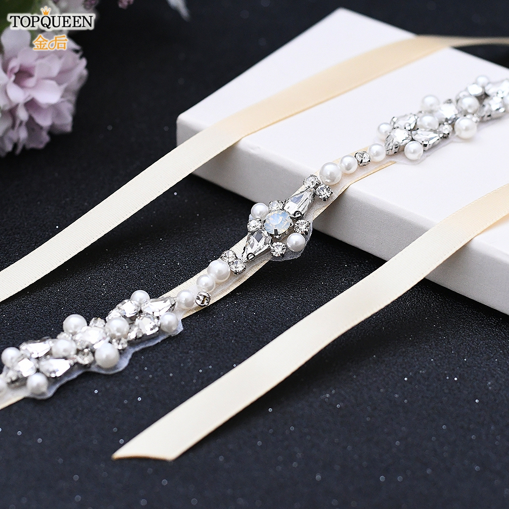 Topqueen S488 Luxury Opal Beaded Dress Belt Diamond Belt Bridesmaid Dress Belt for Wedding Decorative Belt Evening Dresses Belt