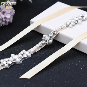 Topqueen S488 Luxury Opal Beaded Dress Belt Diamond Belt Bridesmaid Dress Belt for Wedding Decorative Belt Evening Dresses Belt