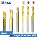 XCAN Single Flute End Mill 1pc 4/6mm Shank Carbide CNC Engraving Bit TiN Coated Straight Shank Milling Cutter Spiral End Mills