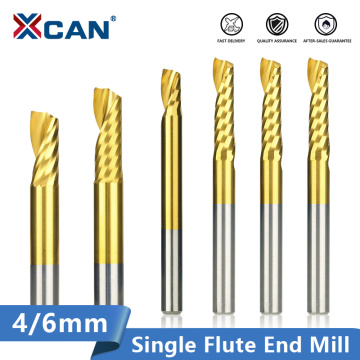 XCAN Single Flute End Mill 1pc 4/6mm Shank Carbide CNC Engraving Bit TiN Coated Straight Shank Milling Cutter Spiral End Mills