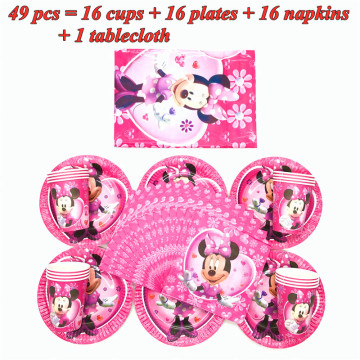 Disney Minnie Mouse Girls Kids Party Decorations Paper Cups Napkins Plates Tablecloth Baby Shower Birthday Minnie Party Supplies