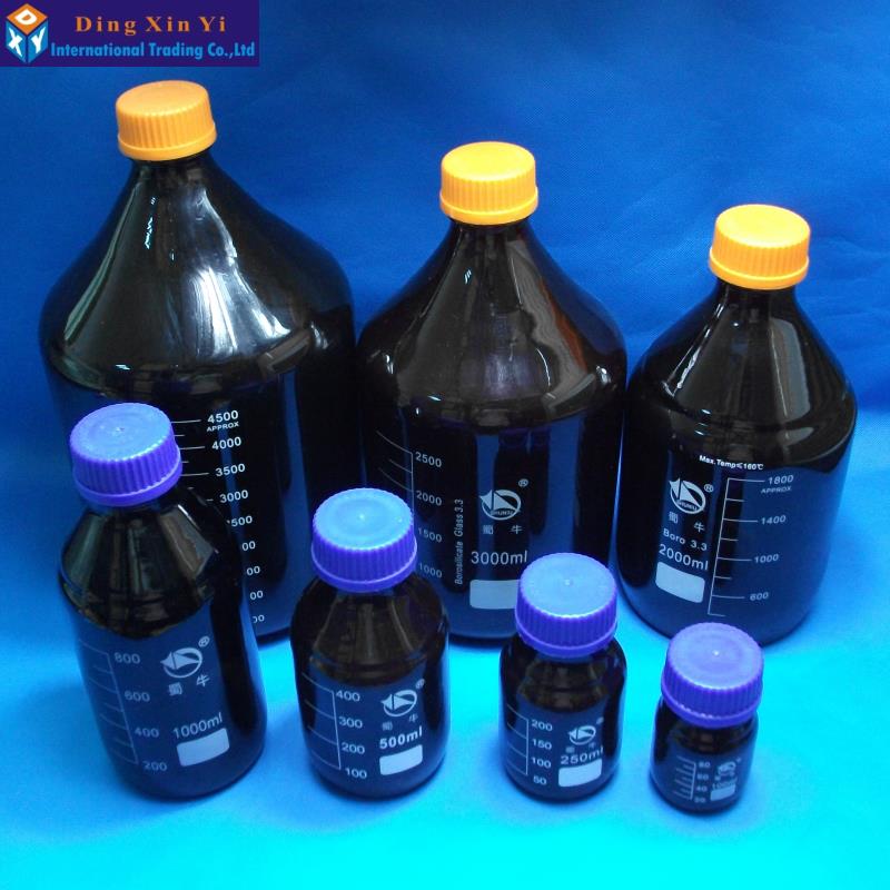 100ML amber glass reagent bottle with blue screw cap 100ml laboratory reagent bottle