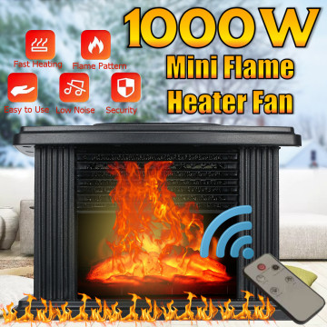 1000W Desktop Mini Electric Fireplace Heater with Log Flame Effect Warm Air Heater Fan Desk Table Heating For Winter Smart Home