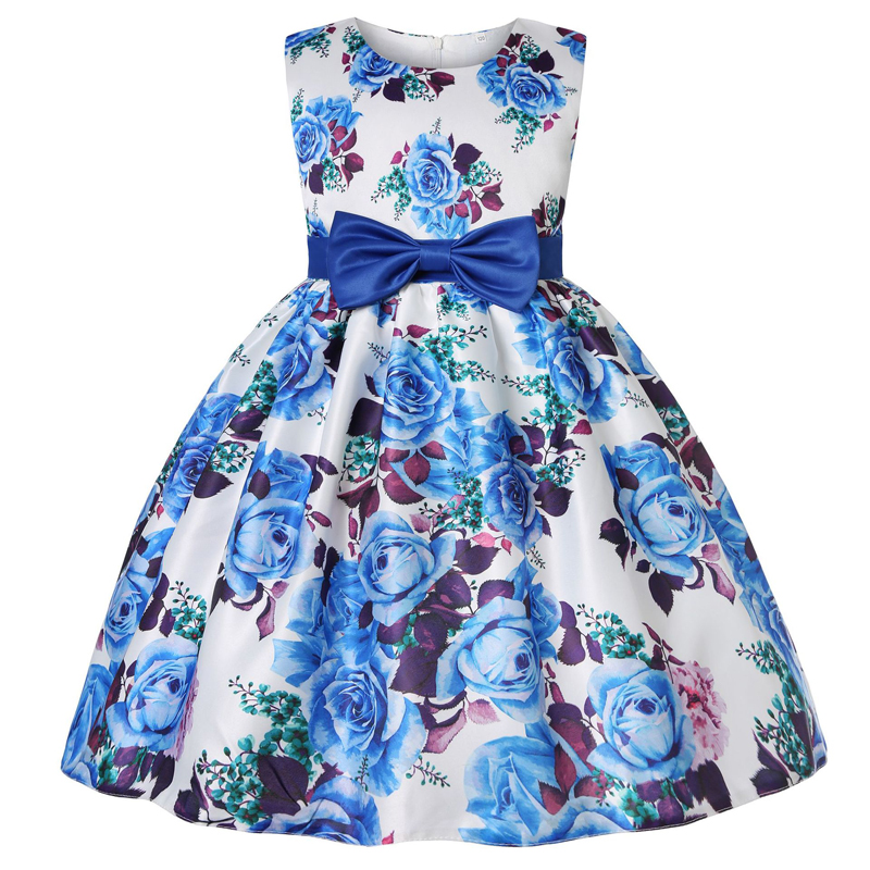 children's Dresses 2021 New Girls Dresses Printing Little Girl Princess Dresses Bowknot Middle Small Children Dresses 3-10 Years