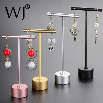 Rose Gold Plated Metal Tabletop Jewelry T Stand Display Earrings Ornament Holder Rack Ear Stud Hanger Stand Organizer Round Base