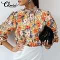 Women Tops and Blouses Vintage Flower Printed Bohemian Shirts Celmia 2021 Autumn Long Sleeve Stand Collar Casual Blusas Femme