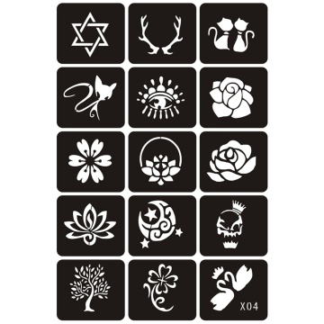 15pcs Small Tattoo Stencils Woman Girl Kids Drawing Template,Flower Cat Eye Cartoon Glitter Airbrush Tattoo Stencil 6*4.8cm X4