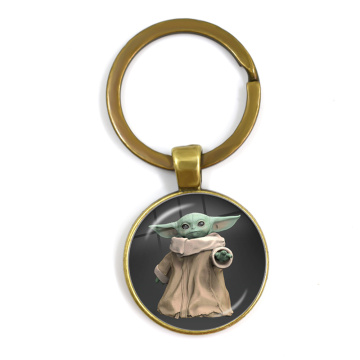 Yoda Baby On Board Pendant Keychains The Mandalorian Theme Series Cartoon Baby Mando Glass Cabochon Keyrings Holder Jewelry Gift
