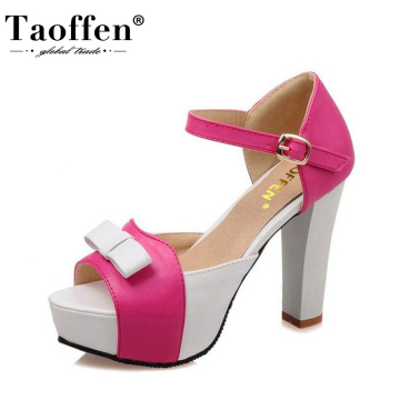 TAOFFEN Women High Heel Sandals Fashion Bowtie Open Toe Platform Shoes Wmoan Thick Heeled Ladies Footwear Size 34-43 PA00769