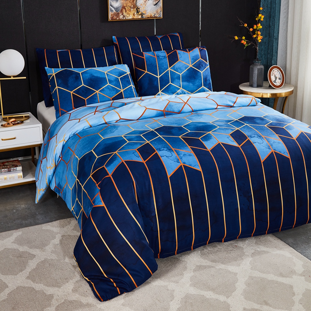 Nordic Geometric Plaid Gilt Duvet Cover Set 240x220 King Size Bedding Sets Pillowcase Double Queen Quilt Covers (No Bed Sheet)