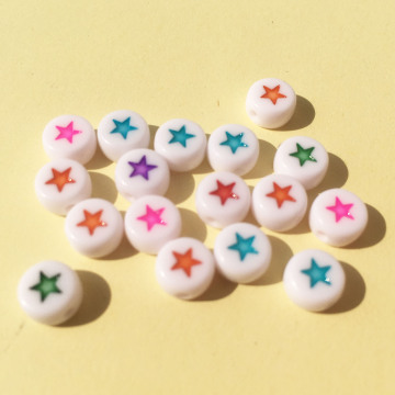 New Acrylic Star Beads 4*7mm 3600pcs/Lot White with Colorful Stars Printing Lucite Plastic jewelry Loose Spacer Bracelet Beads