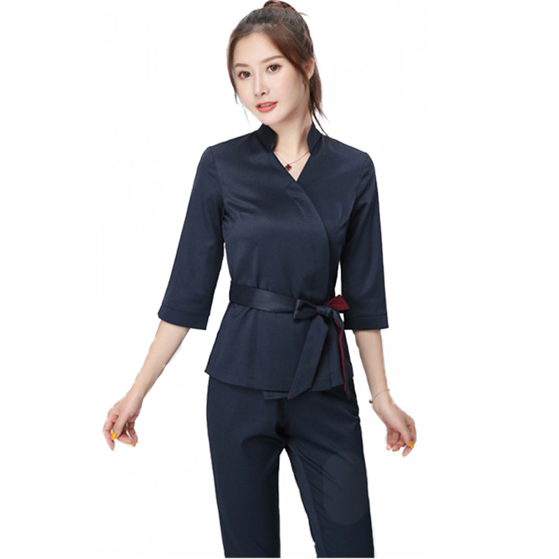 Women white Beauty salon clothing hotel waiter work clothes SPA Uniform autumn Seven-quarter sleeve sauna foot bath Uniforms