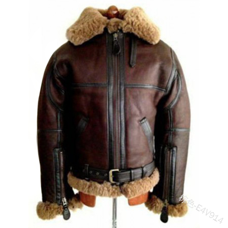 WEPBEL Winter Men's PU Leather Jacket Mens Fleece Fur Collar Motorcycle Jackets Casual Outdoor Thermal Leather Coats