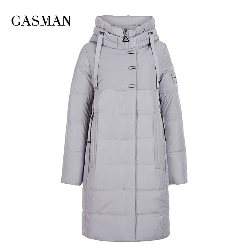 GASMAN Long Grey Zipper Winter Jacket Women Warm Thick Parka Down Jacket Female Hooded Coat Womens Clothing Patchwork Coat 17616