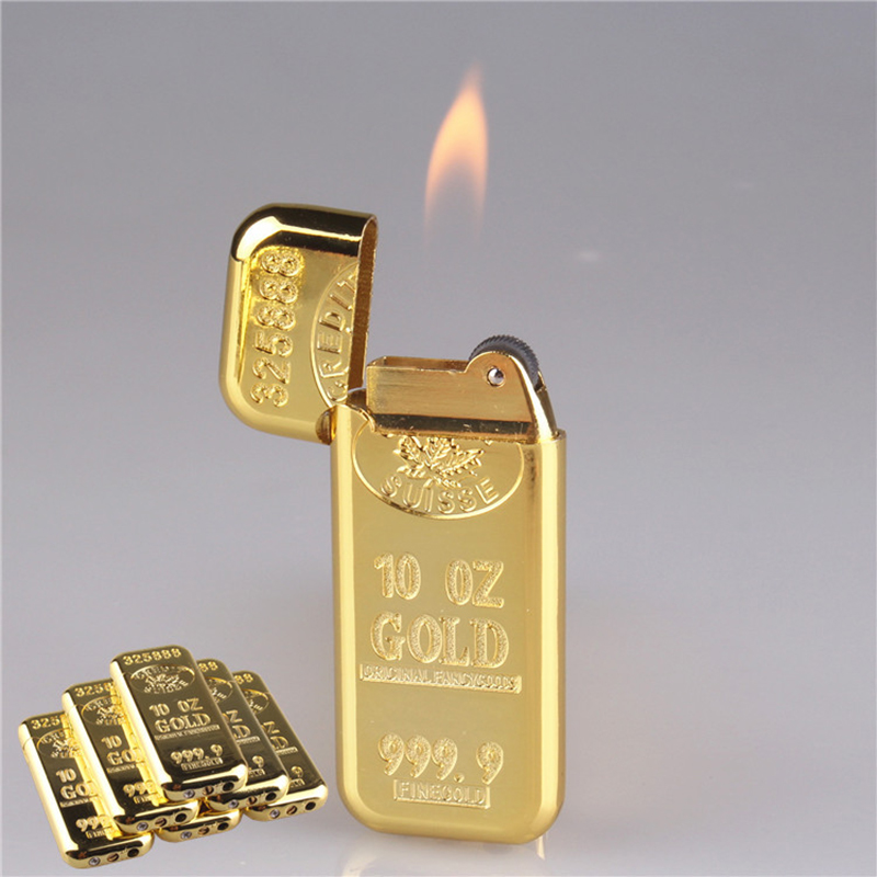 Bullion Shape Cigarette Lighter Creative Metal Grinding Wheel Gas Lighters Butane Flame Igniter Gold