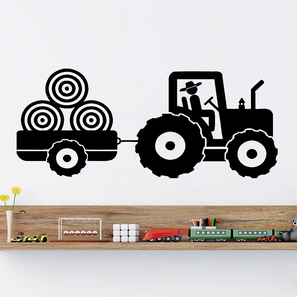 Tractor Vinyl Decal Wall Sticker For Kid's Bedroom Trailer Farm Boy's Room Decoration Wall Decals Monochrome 3D Poster New LA872